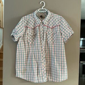 Bit & Bridle Multicolor Plaid Press Button Down short sleeves blouse Western 2X